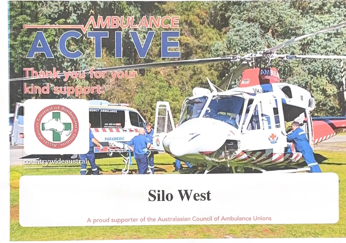 Ambulance Active certificate thanking Silo West for its support of the Australasian Council of Ambulance Unions