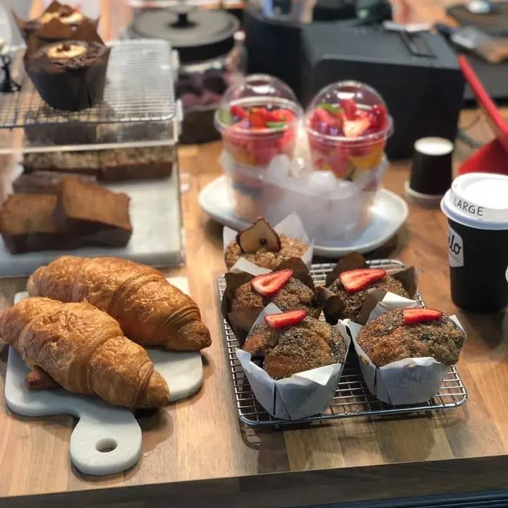 Croissants and muffins in the cabinet